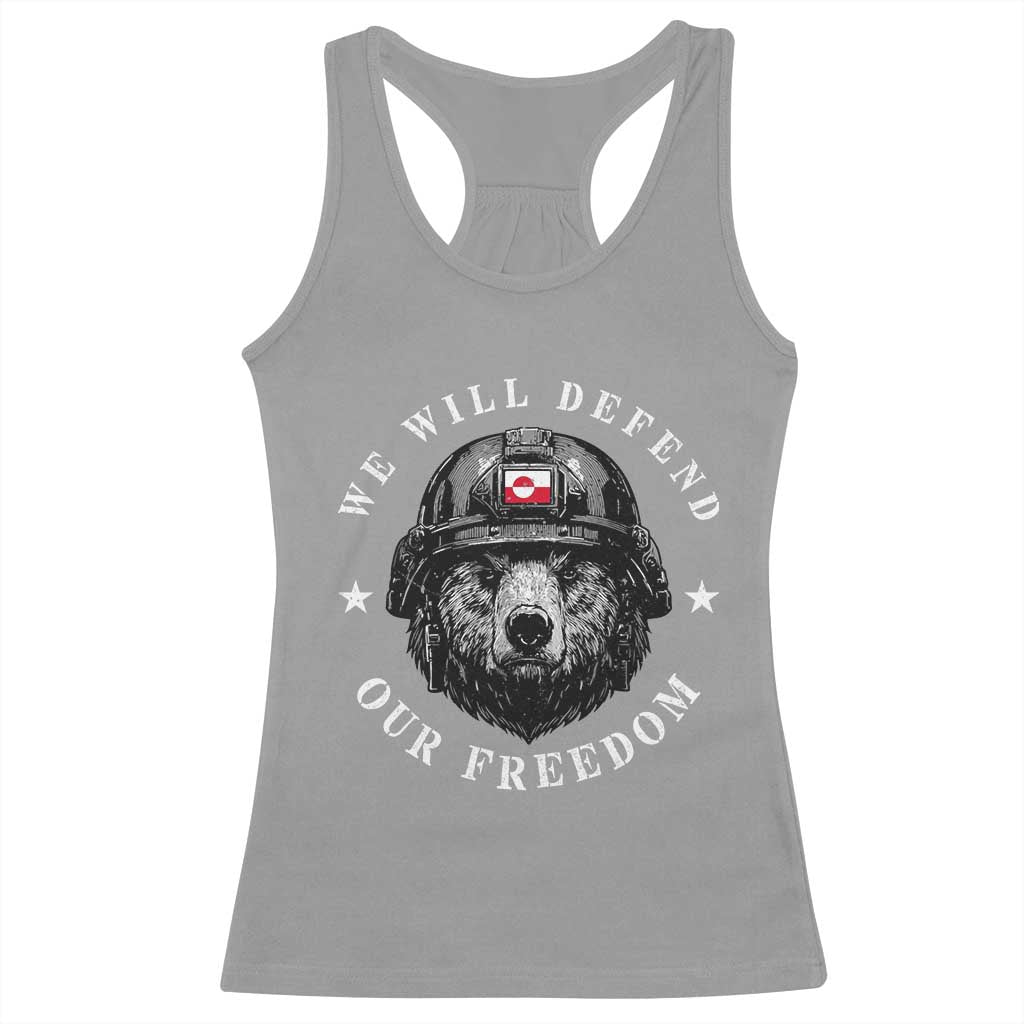 Greenland Bear We Will Defend Our Freedom Racerback Tank Top Polar Bear Soldier National Pride