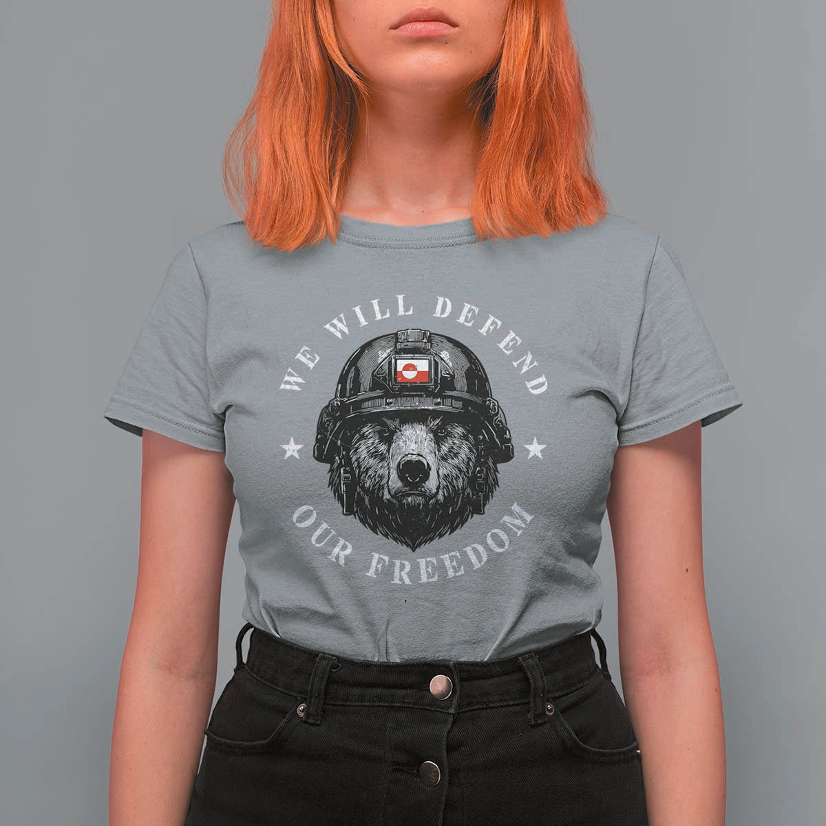 Greenland Bear We Will Defend Our Freedom T Shirt For Women Polar Bear Soldier National Pride