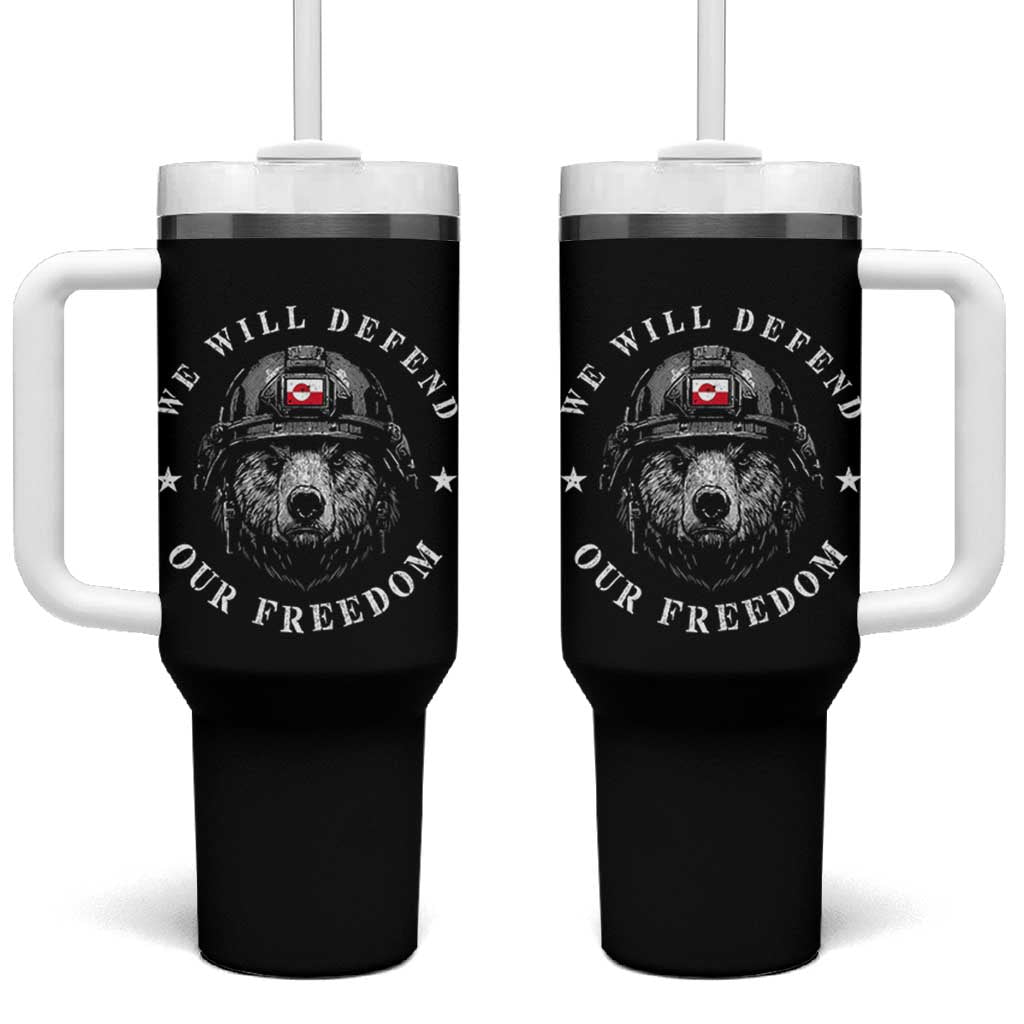 Greenland Bear We Will Defend Our Freedom Tumbler With Handle Polar Bear Soldier National Pride
