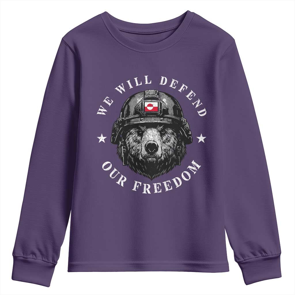 Greenland Bear We Will Defend Our Freedom Youth Sweatshirt Polar Bear Soldier National Pride