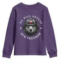 Greenland Bear We Will Defend Our Freedom Youth Sweatshirt Polar Bear Soldier National Pride