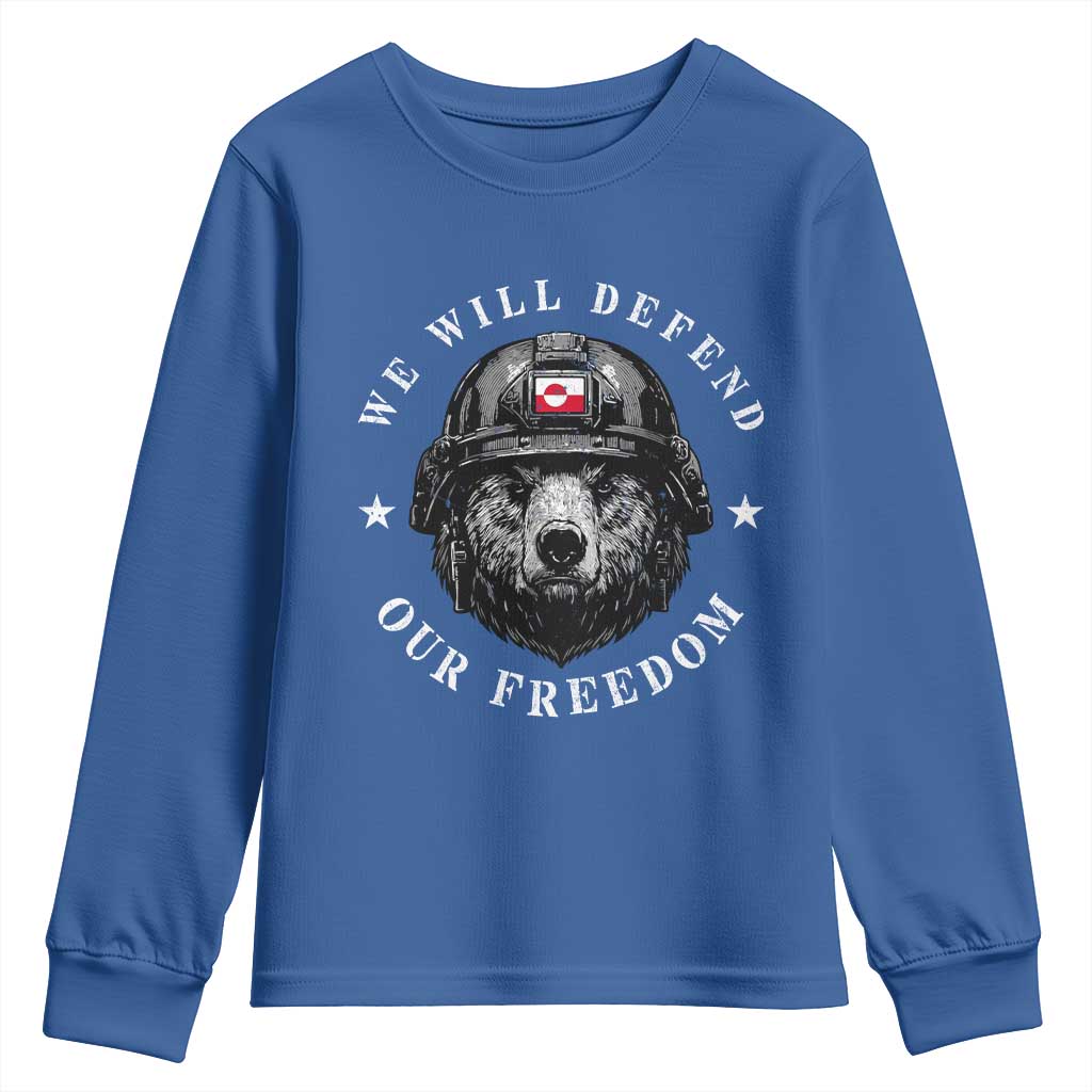 Greenland Bear We Will Defend Our Freedom Youth Sweatshirt Polar Bear Soldier National Pride