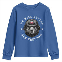 Greenland Bear We Will Defend Our Freedom Youth Sweatshirt Polar Bear Soldier National Pride