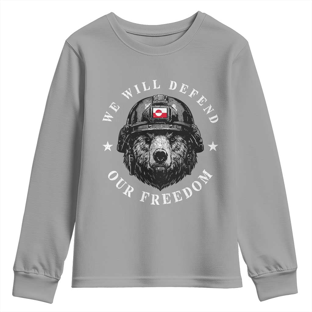 Greenland Bear We Will Defend Our Freedom Youth Sweatshirt Polar Bear Soldier National Pride