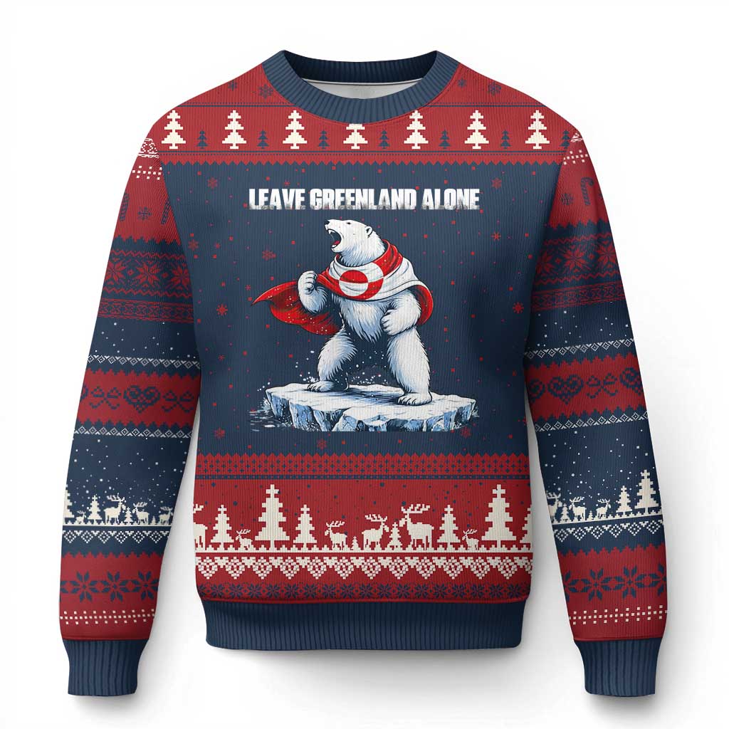 Heroic Polar Bear Leave Greenland Alone Ugly Christmas Sweater Patriotic Island Sovereignty Protest