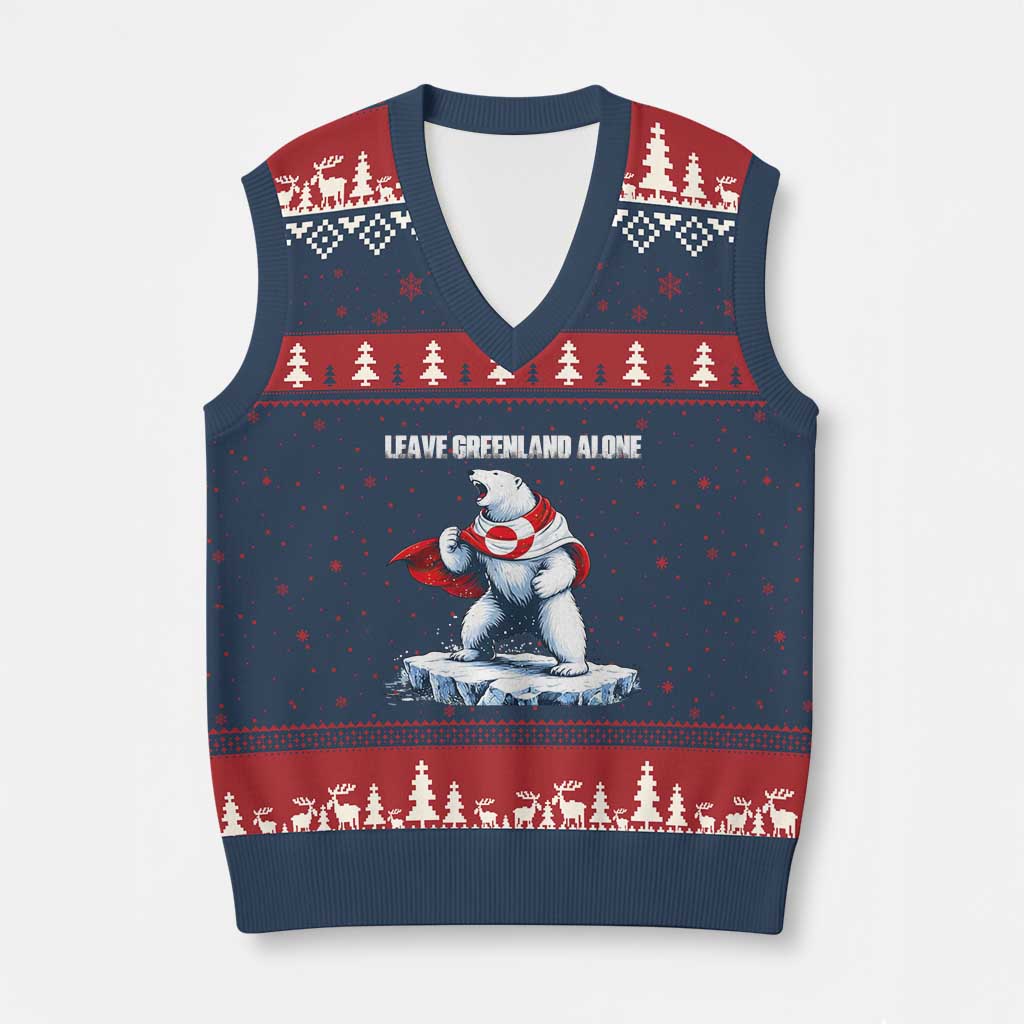 Heroic Polar Bear Leave Greenland Alone V-Neck Knit Sweater Vest Patriotic Island Sovereignty Protest