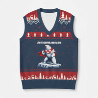 Heroic Polar Bear Leave Greenland Alone V-Neck Knit Sweater Vest Patriotic Island Sovereignty Protest