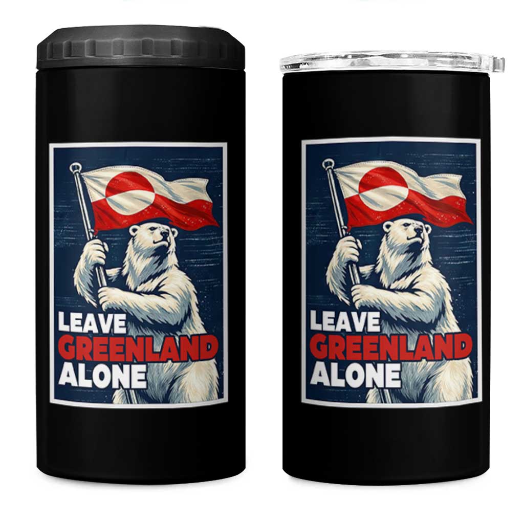 Leave Greenland Alone Vintage Poster Graphic 4 in 1 Can Cooler Tumbler Retro Polar Bear Waving Flag Patriot