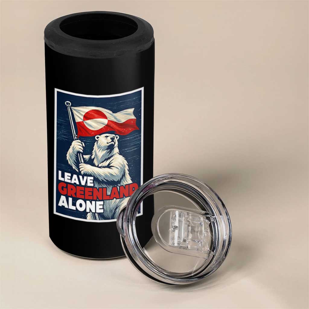 Leave Greenland Alone Vintage Poster Graphic 4 in 1 Can Cooler Tumbler Retro Polar Bear Waving Flag Patriot
