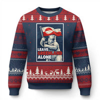 Leave Greenland Alone Vintage Poster Graphic Ugly Christmas Sweater Retro Polar Bear Waving Flag Patriot