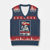 Leave Greenland Alone Vintage Poster Graphic V-Neck Knit Sweater Vest Retro Polar Bear Waving Flag Patriot