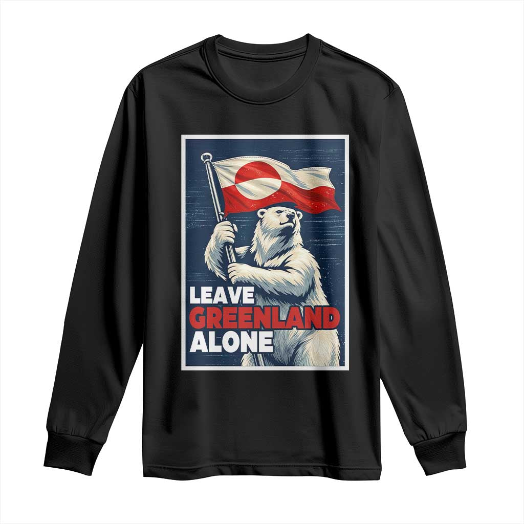Leave Greenland Alone Vintage Poster Graphic Long Sleeve Shirt Retro Polar Bear Waving Flag Patriot