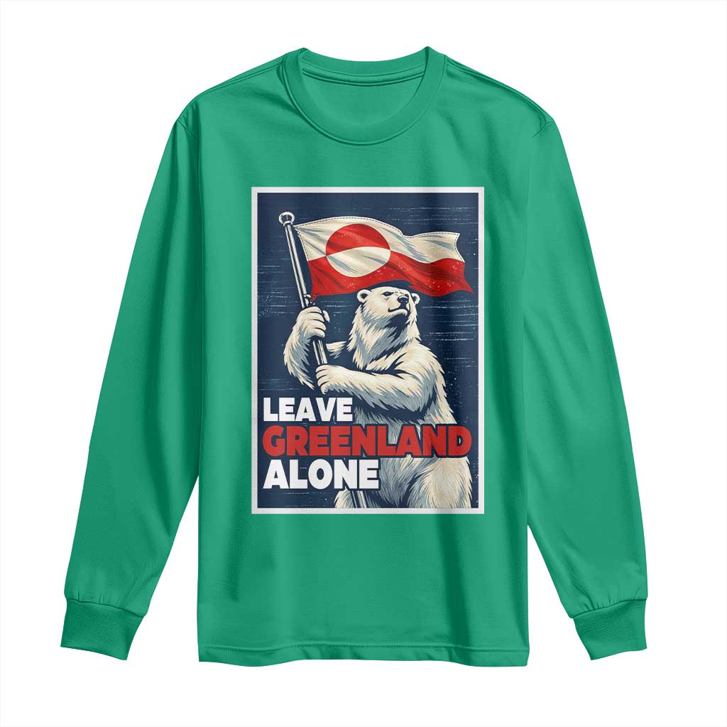 Leave Greenland Alone Vintage Poster Graphic Long Sleeve Shirt Retro Polar Bear Waving Flag Patriot