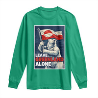 Leave Greenland Alone Vintage Poster Graphic Long Sleeve Shirt Retro Polar Bear Waving Flag Patriot