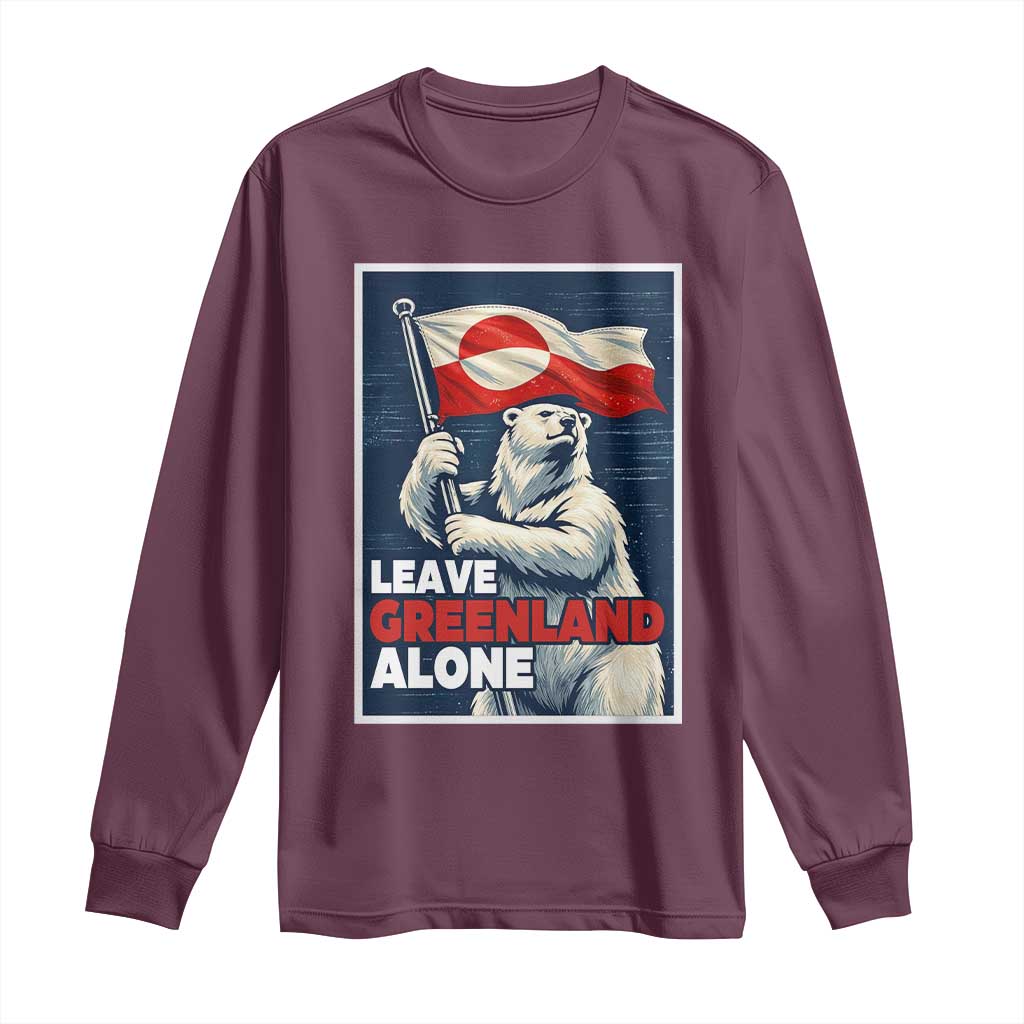 Leave Greenland Alone Vintage Poster Graphic Long Sleeve Shirt Retro Polar Bear Waving Flag Patriot