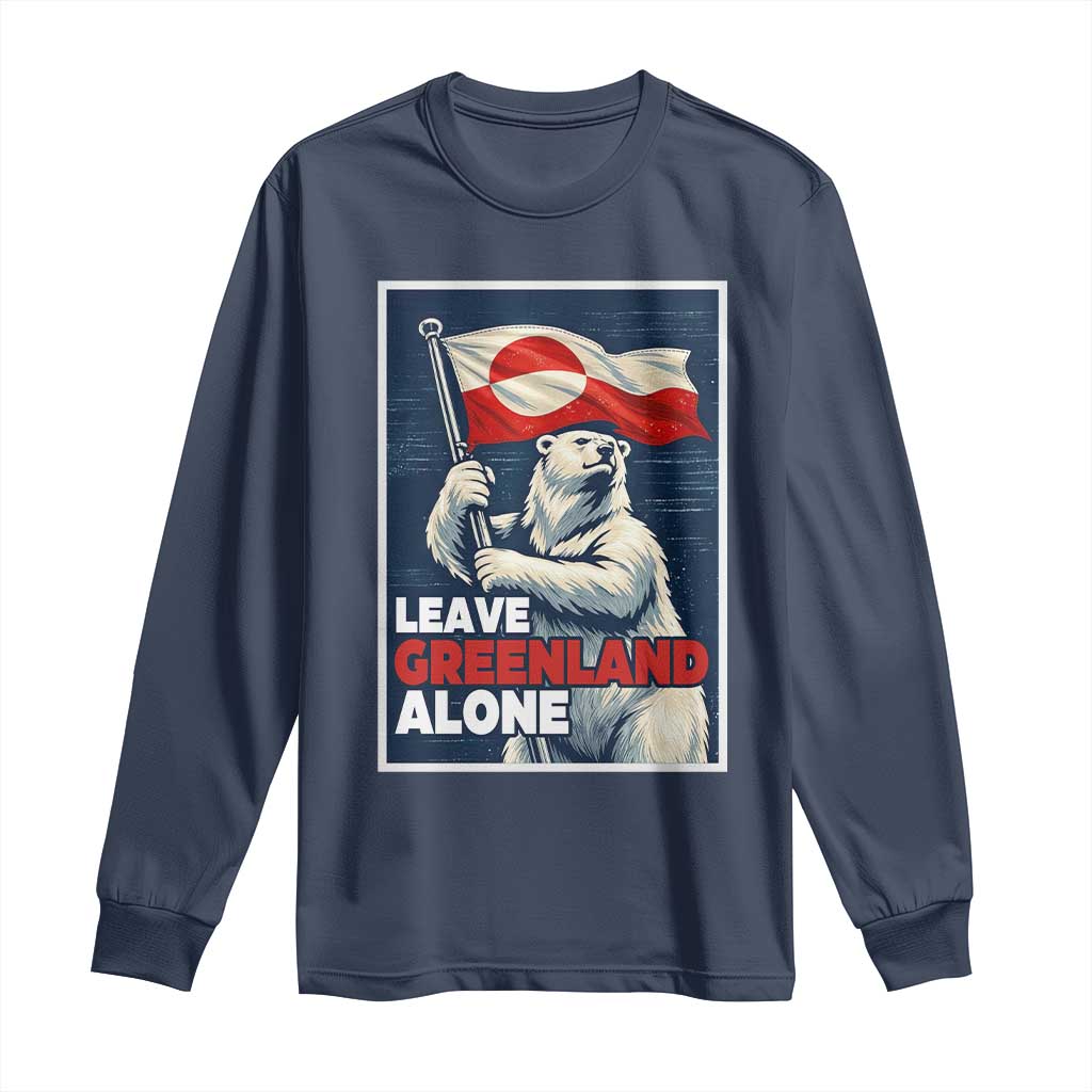 Leave Greenland Alone Vintage Poster Graphic Long Sleeve Shirt Retro Polar Bear Waving Flag Patriot