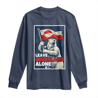 Leave Greenland Alone Vintage Poster Graphic Long Sleeve Shirt Retro Polar Bear Waving Flag Patriot