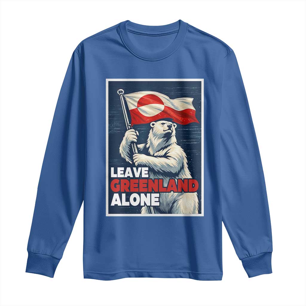 Leave Greenland Alone Vintage Poster Graphic Long Sleeve Shirt Retro Polar Bear Waving Flag Patriot