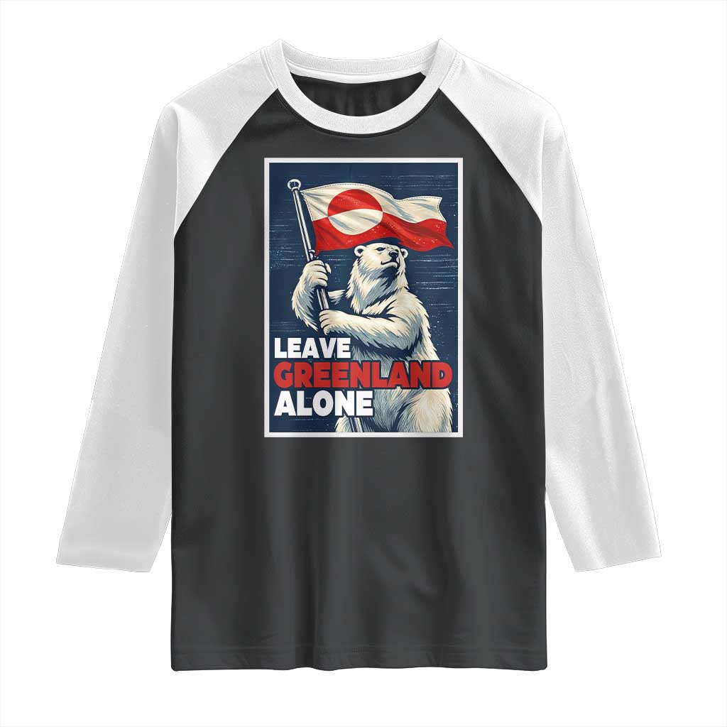 Leave Greenland Alone Vintage Poster Graphic Raglan Shirt Retro Polar Bear Waving Flag Patriot