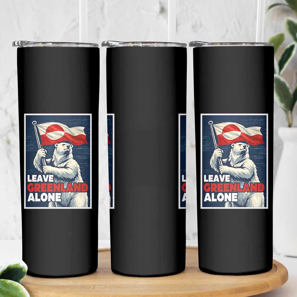 Leave Greenland Alone Vintage Poster Graphic Skinny Tumbler Retro Polar Bear Waving Flag Patriot