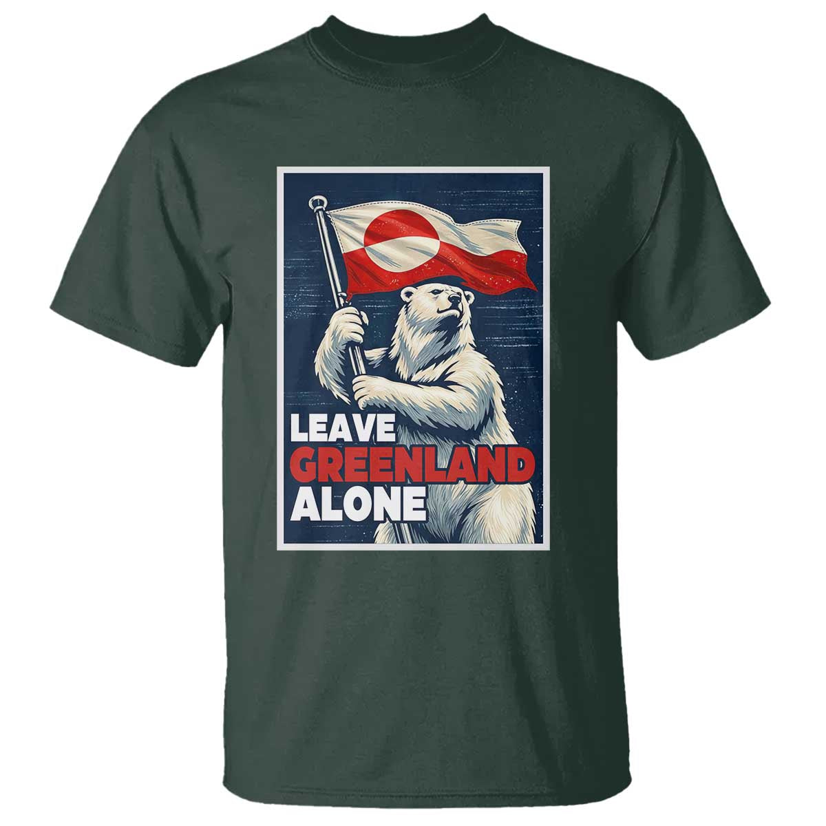 Leave Greenland Alone Vintage Poster Graphic T Shirt Retro Polar Bear Waving Flag Patriot