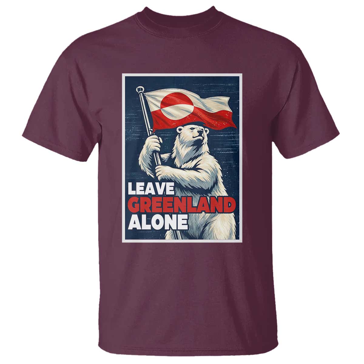Leave Greenland Alone Vintage Poster Graphic T Shirt Retro Polar Bear Waving Flag Patriot