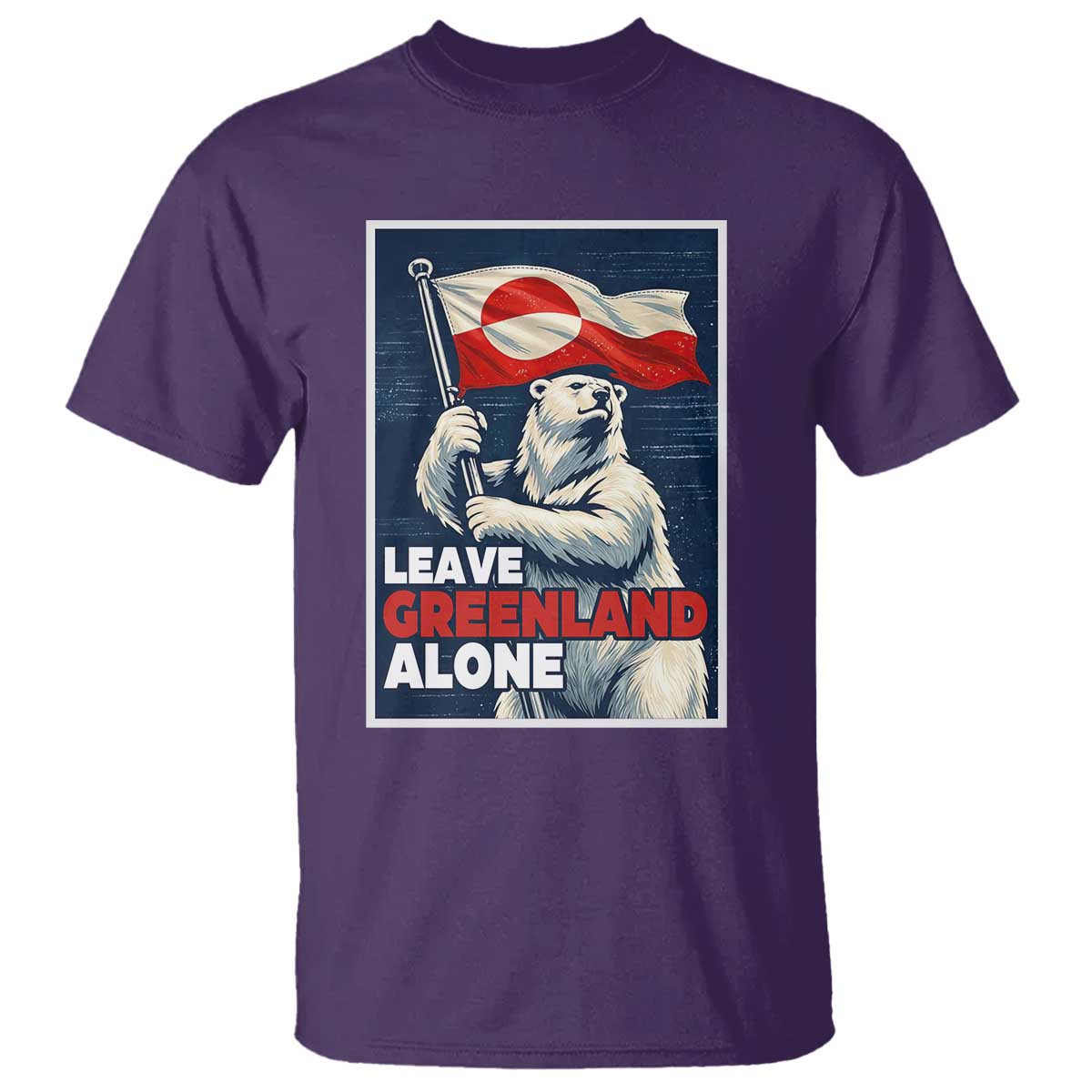 Leave Greenland Alone Vintage Poster Graphic T Shirt Retro Polar Bear Waving Flag Patriot