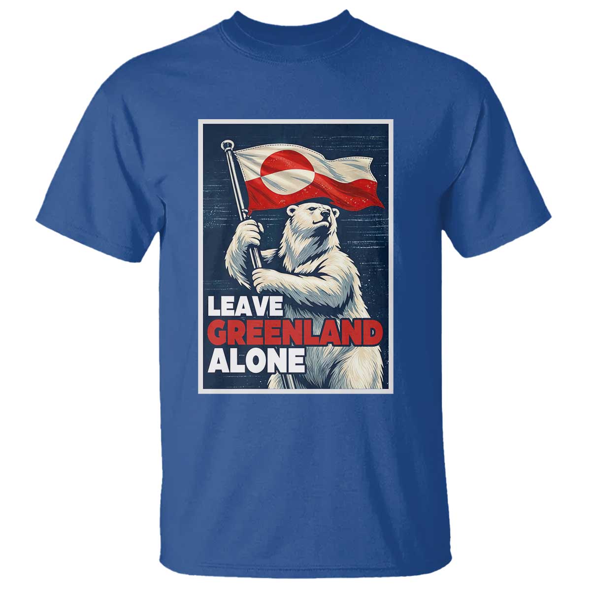 Leave Greenland Alone Vintage Poster Graphic T Shirt Retro Polar Bear Waving Flag Patriot