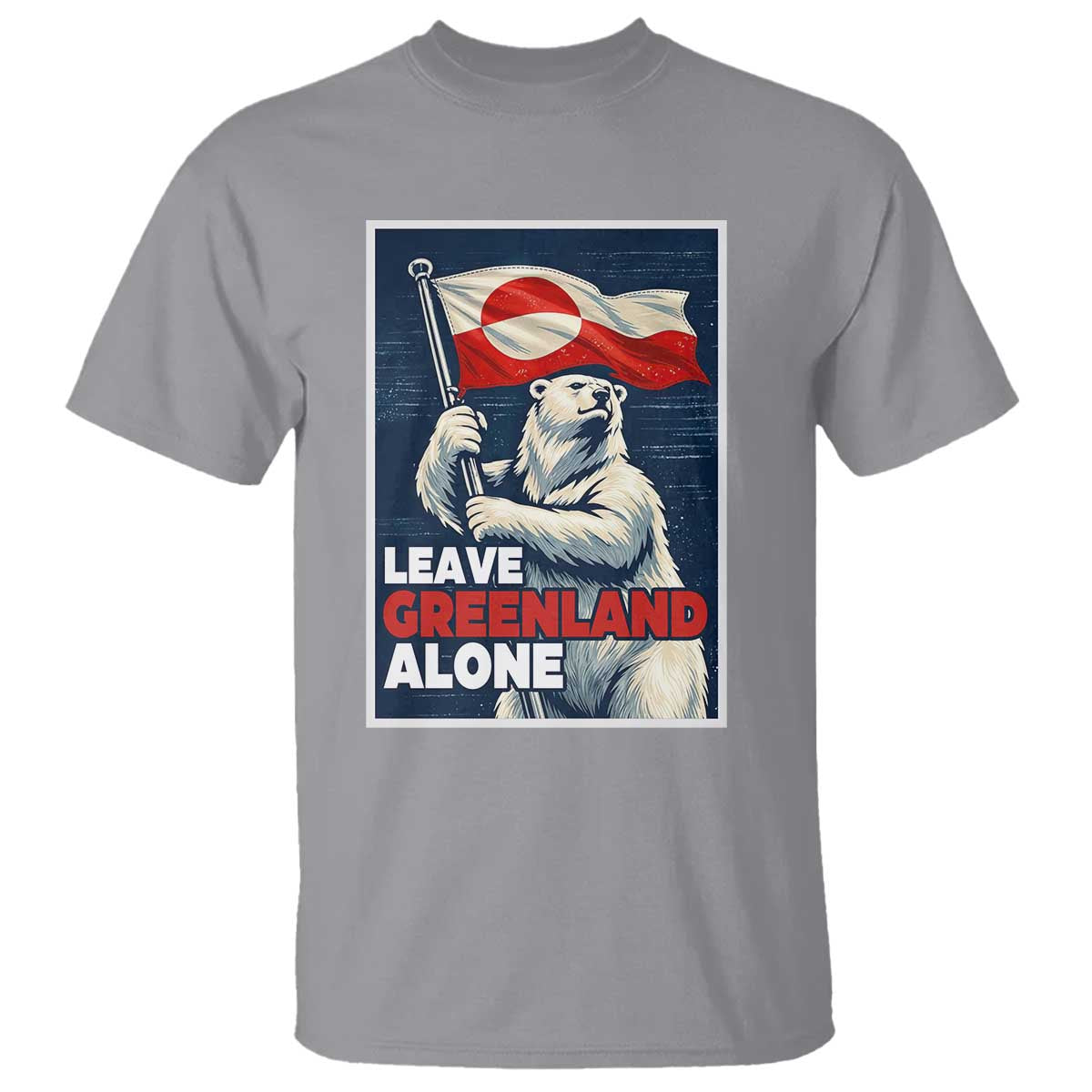 Leave Greenland Alone Vintage Poster Graphic T Shirt Retro Polar Bear Waving Flag Patriot