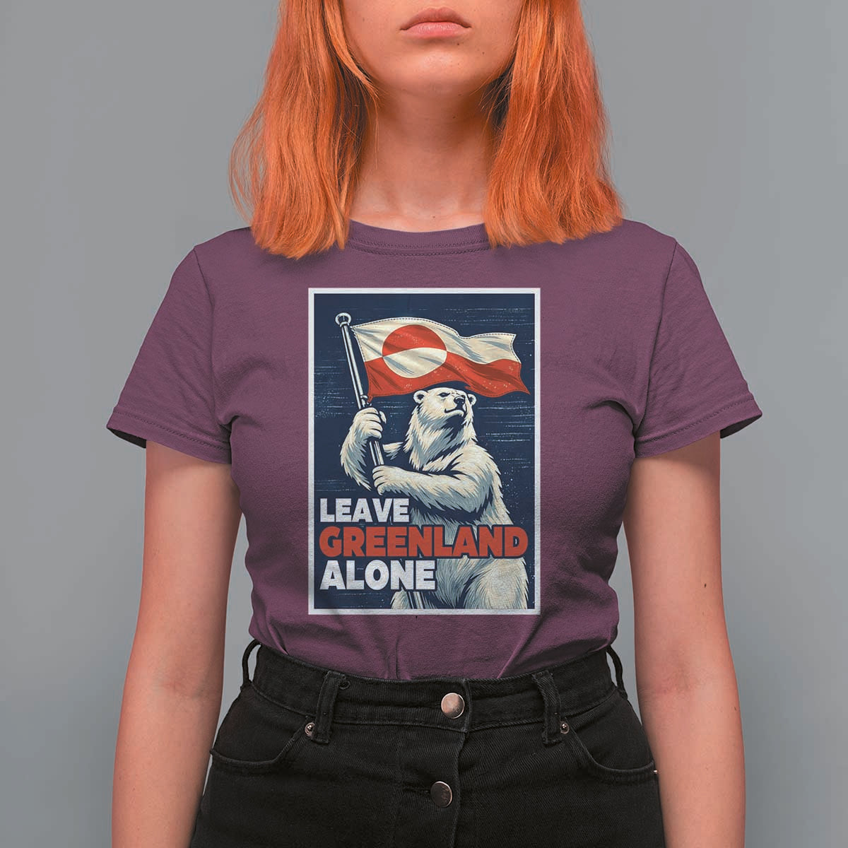Leave Greenland Alone Vintage Poster Graphic T Shirt For Women Retro Polar Bear Waving Flag Patriot