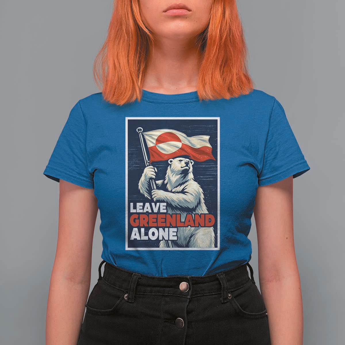 Leave Greenland Alone Vintage Poster Graphic T Shirt For Women Retro Polar Bear Waving Flag Patriot