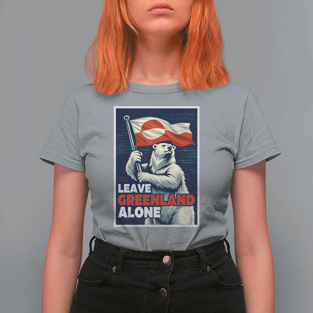 Leave Greenland Alone Vintage Poster Graphic T Shirt For Women Retro Polar Bear Waving Flag Patriot