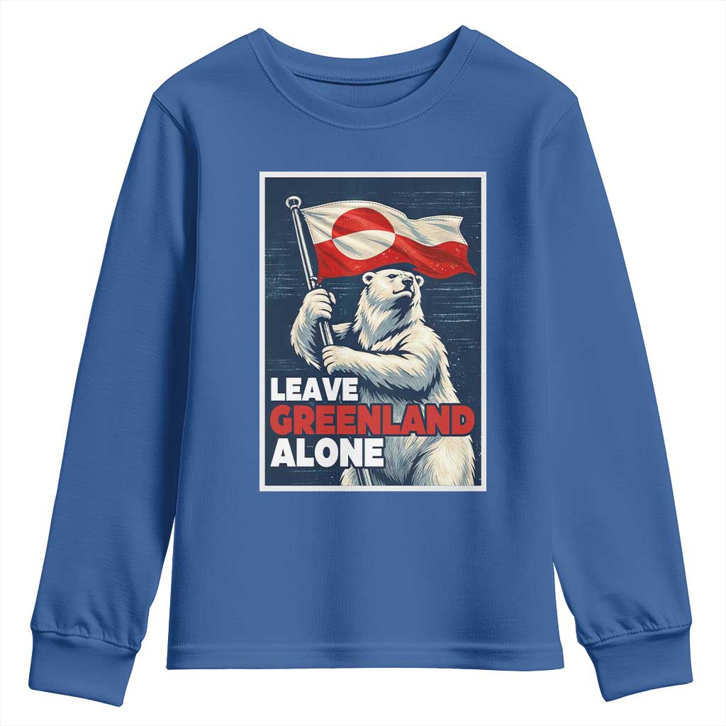 Leave Greenland Alone Vintage Poster Graphic Youth Sweatshirt Retro Polar Bear Waving Flag Patriot