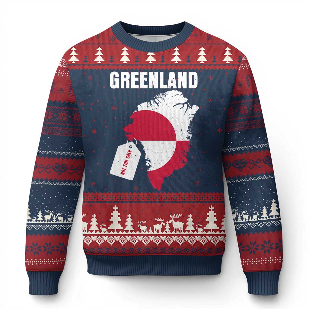 Greenland Not For Sale Patriotic Ugly Christmas Sweater Grunge Flag and Price Tag Protest