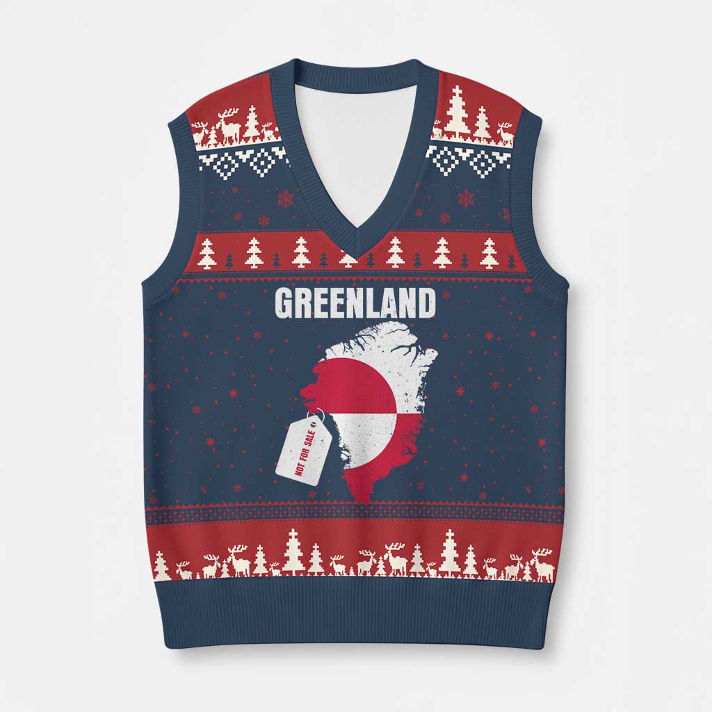 Greenland Not For Sale Patriotic V-Neck Knit Sweater Vest Grunge Flag and Price Tag Protest