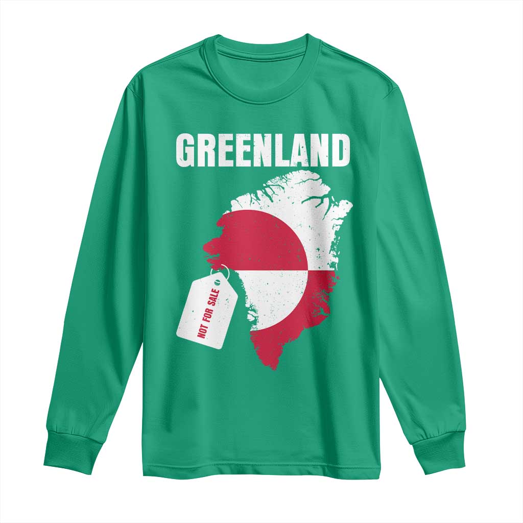 Greenland Not For Sale Patriotic Long Sleeve Shirt Grunge Flag and Price Tag Protest
