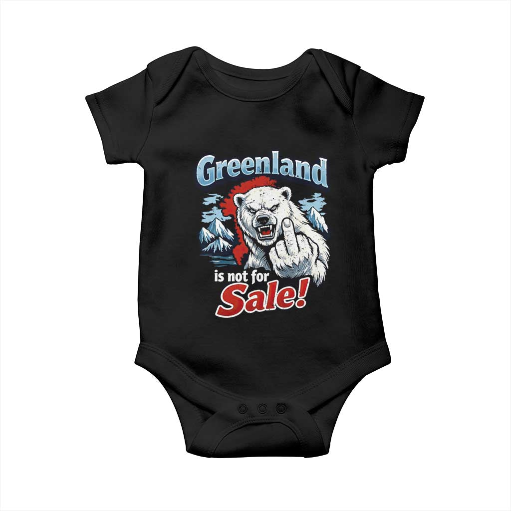 Greenland Is Not For Sale Protest Baby Onesie Aggressive Polar Bear with Middle Finger Graphic