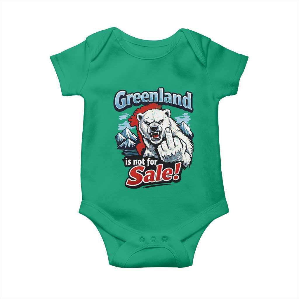 Greenland Is Not For Sale Protest Baby Onesie Aggressive Polar Bear with Middle Finger Graphic