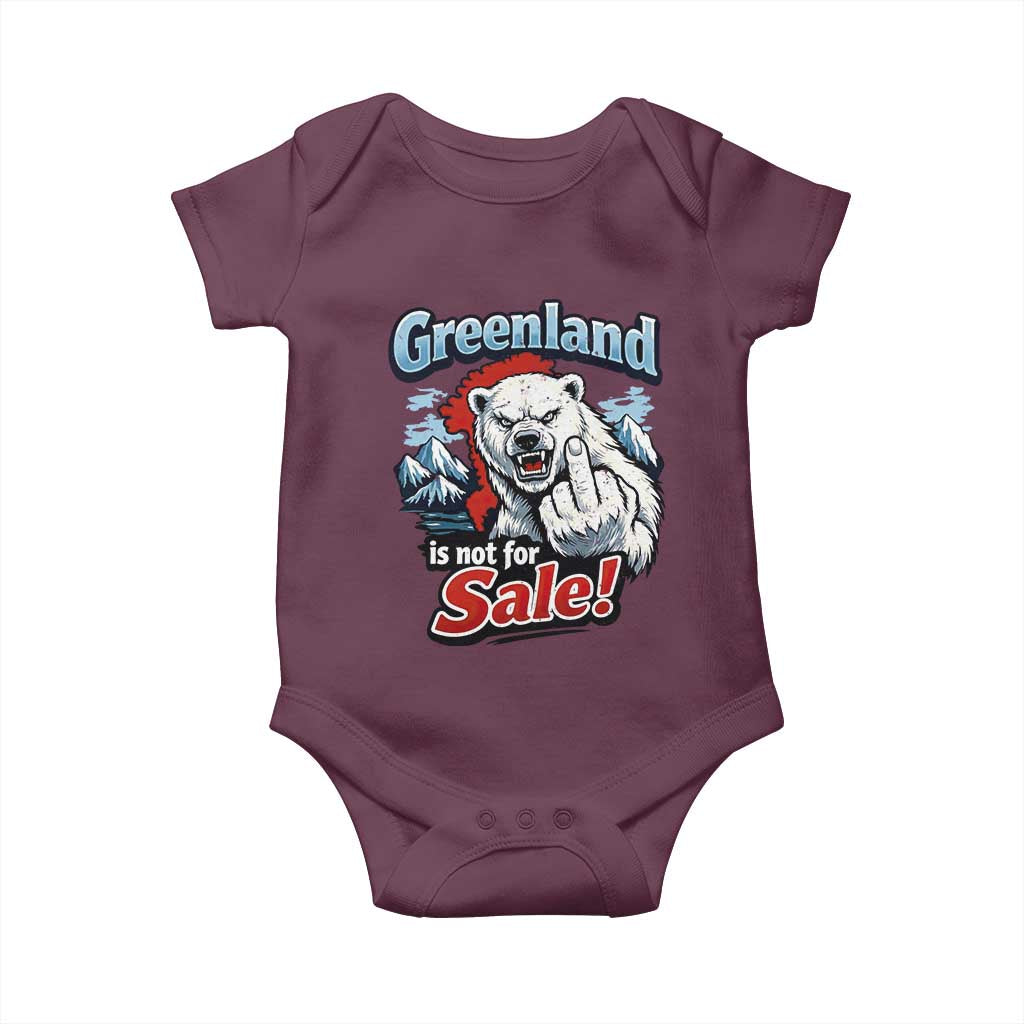 Greenland Is Not For Sale Protest Baby Onesie Aggressive Polar Bear with Middle Finger Graphic