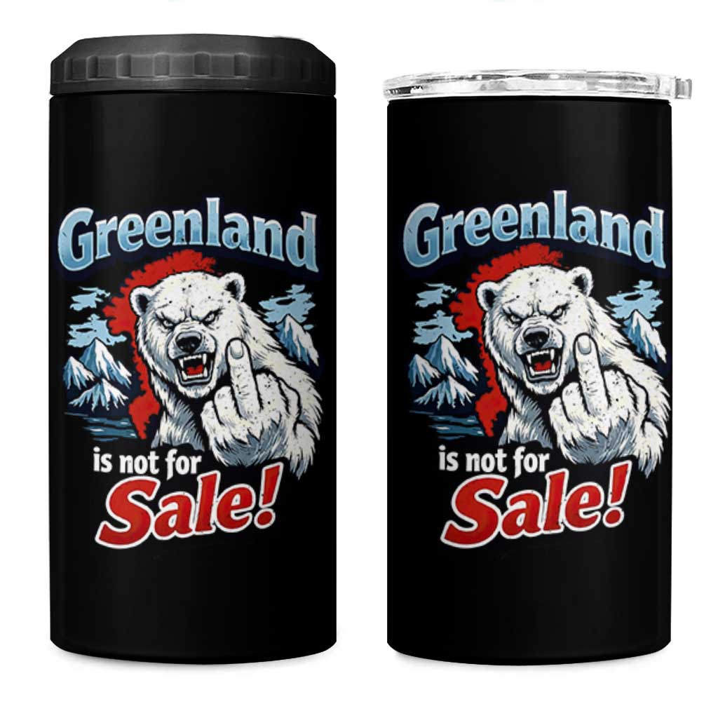 Greenland Is Not For Sale Protest 4 in 1 Can Cooler Tumbler Aggressive Polar Bear with Middle Finger Graphic