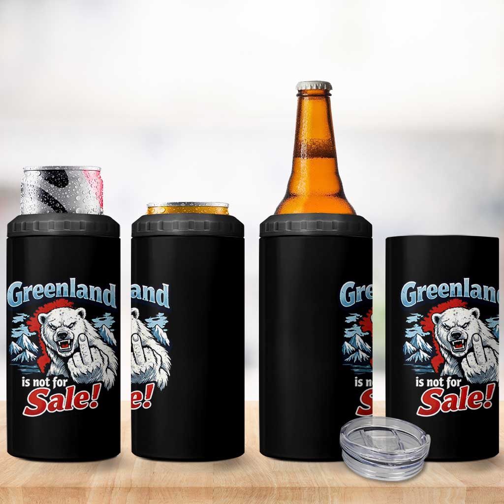 Greenland Is Not For Sale Protest 4 in 1 Can Cooler Tumbler Aggressive Polar Bear with Middle Finger Graphic