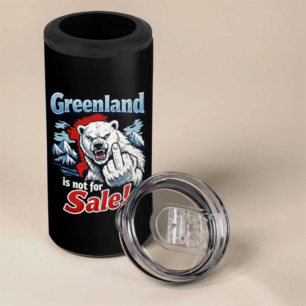 Greenland Is Not For Sale Protest 4 in 1 Can Cooler Tumbler Aggressive Polar Bear with Middle Finger Graphic