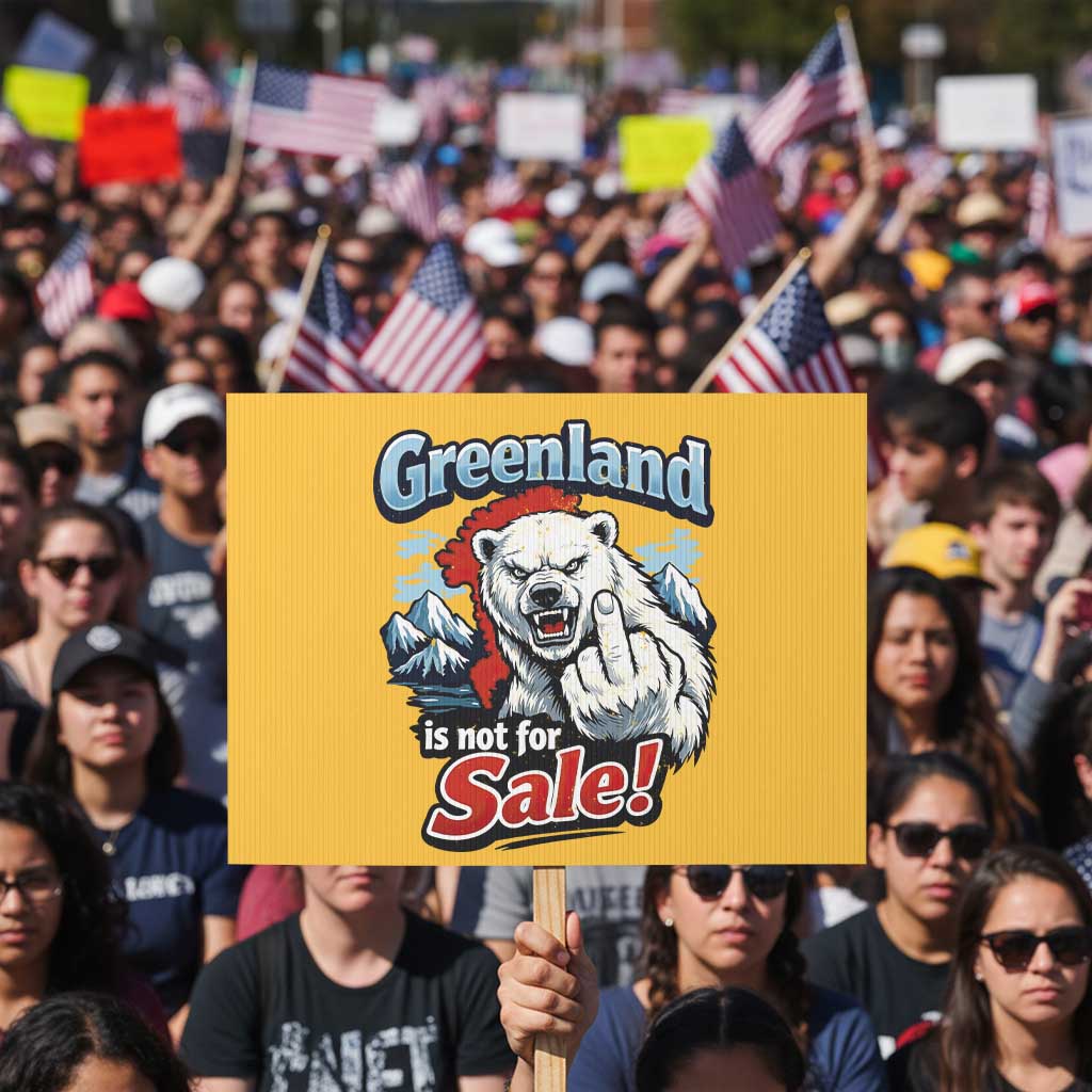 Greenland Is Not For Sale Protest Protest Sign Aggressive Polar Bear with Middle Finger Graphic