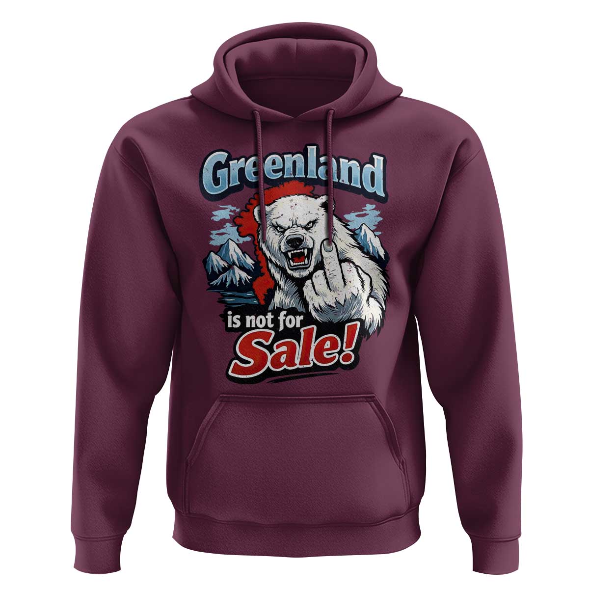 Greenland Is Not For Sale Protest Hoodie Aggressive Polar Bear with Middle Finger Graphic