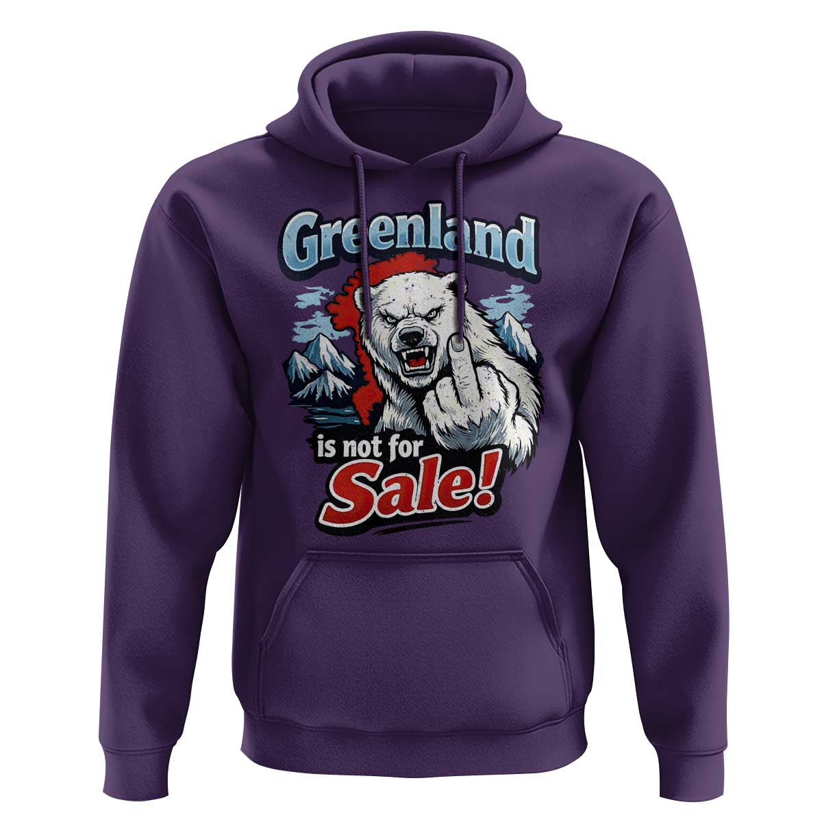 Greenland Is Not For Sale Protest Hoodie Aggressive Polar Bear with Middle Finger Graphic
