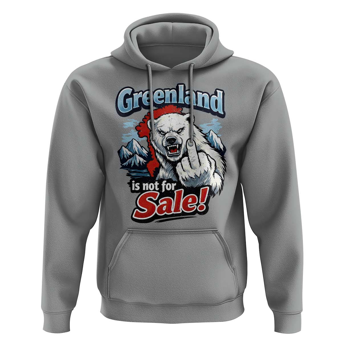 Greenland Is Not For Sale Protest Hoodie Aggressive Polar Bear with Middle Finger Graphic