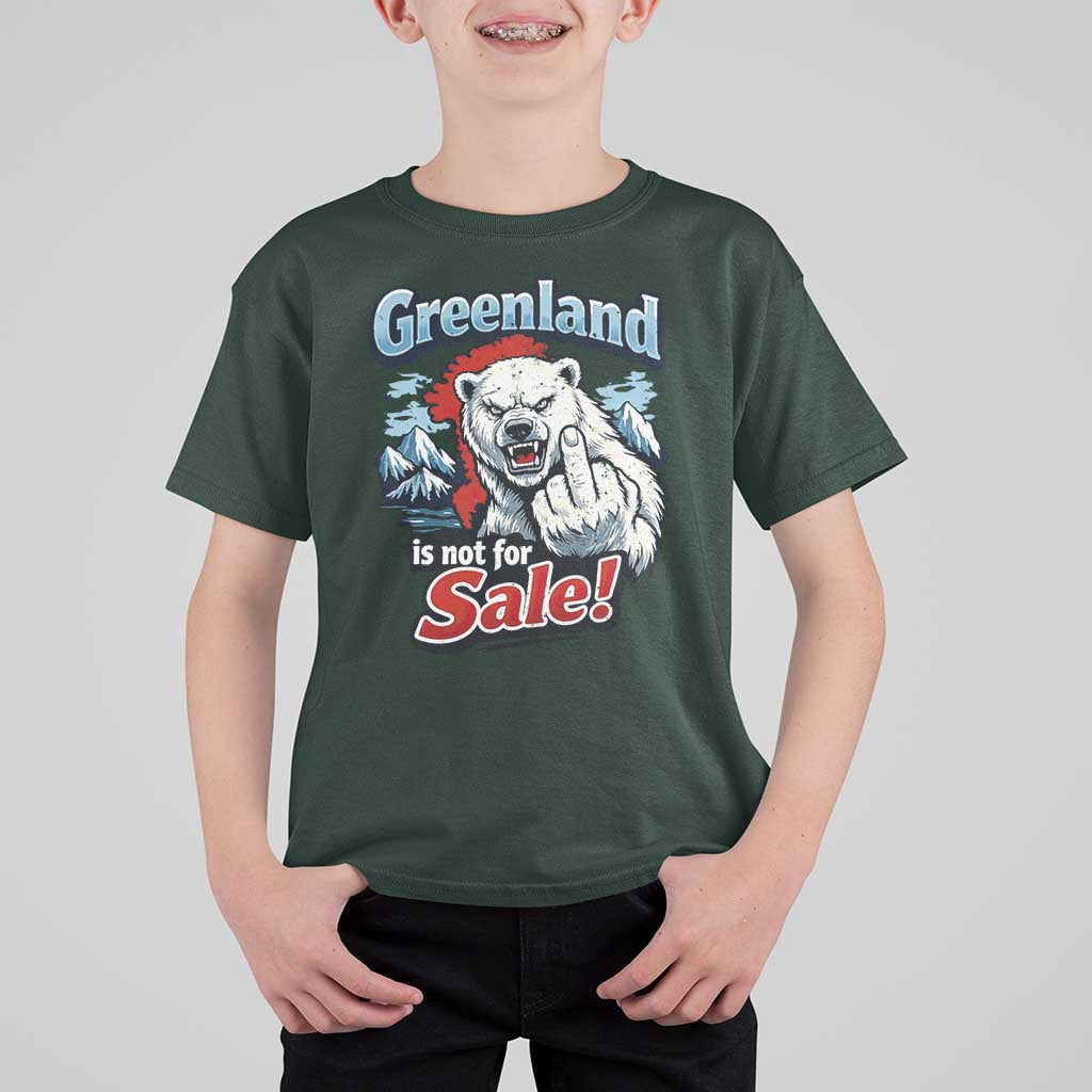 Greenland Is Not For Sale Protest T Shirt For Kid Aggressive Polar Bear with Middle Finger Graphic