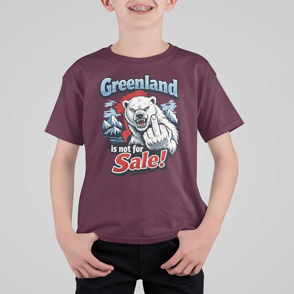 Greenland Is Not For Sale Protest T Shirt For Kid Aggressive Polar Bear with Middle Finger Graphic