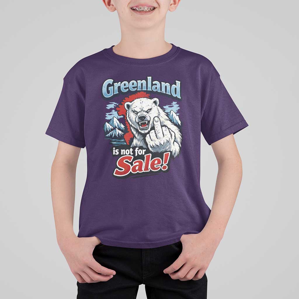 Greenland Is Not For Sale Protest T Shirt For Kid Aggressive Polar Bear with Middle Finger Graphic