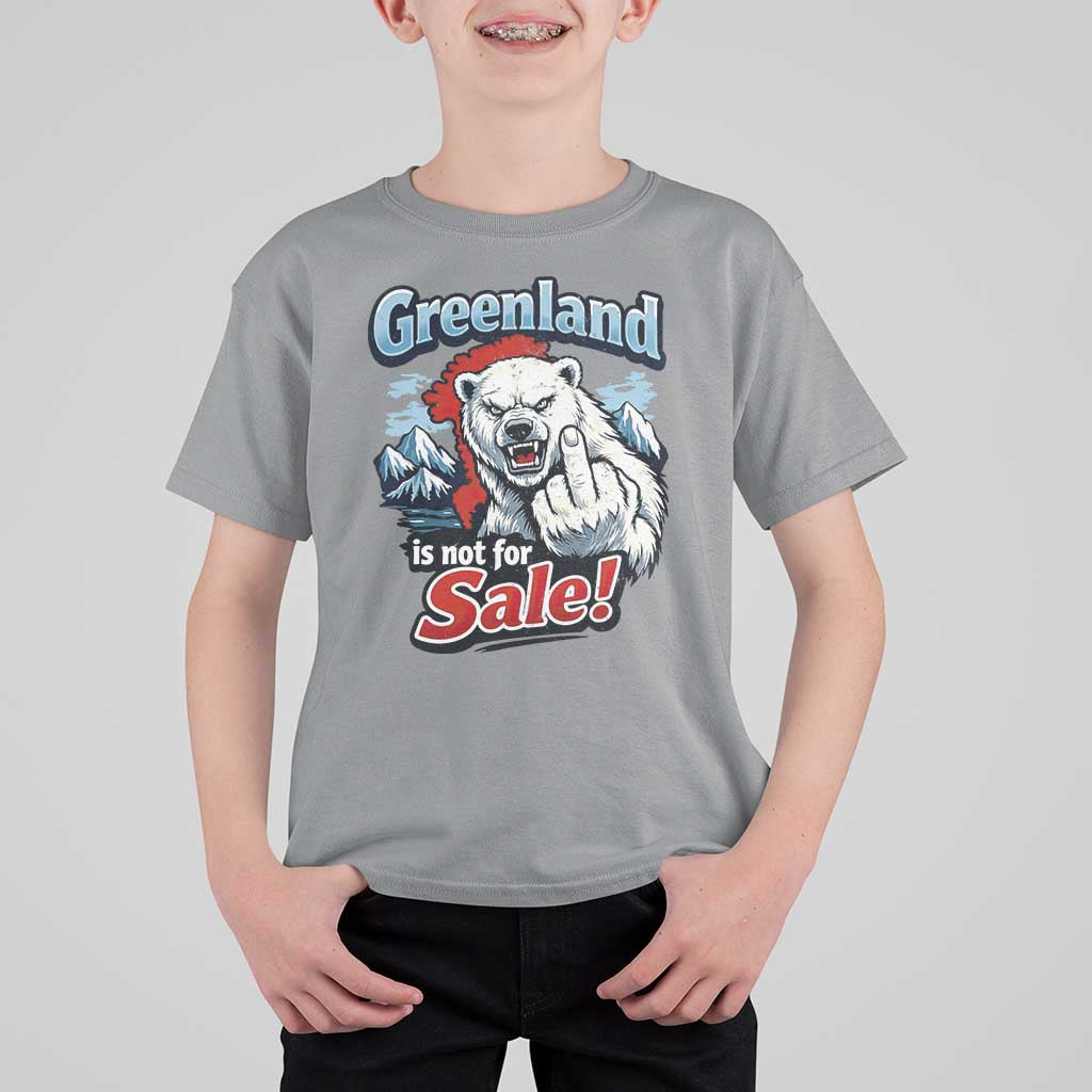 Greenland Is Not For Sale Protest T Shirt For Kid Aggressive Polar Bear with Middle Finger Graphic